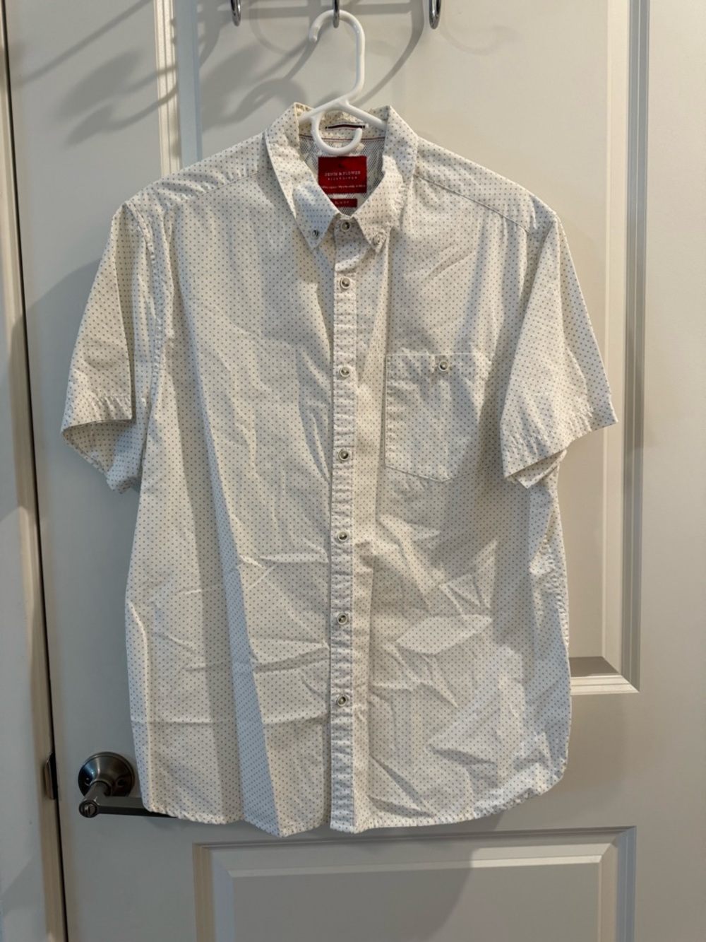 Denim & Flower White Short-Sleeve Button-Down with Micro Dot Print